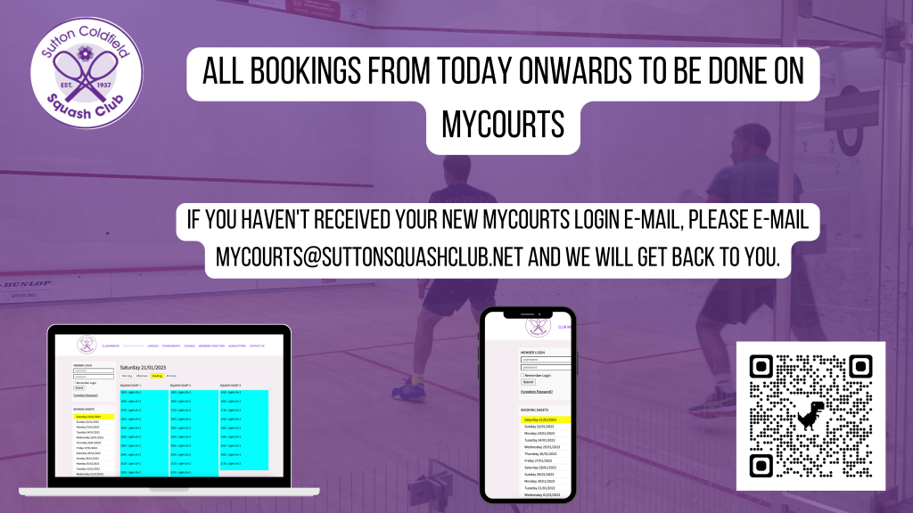 Reminder for members to book via mycourts.